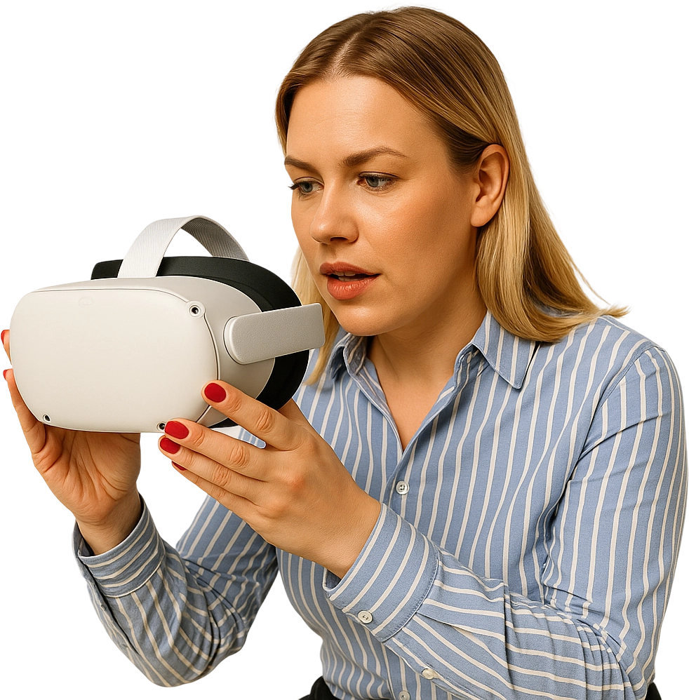 Woman holding VR headset